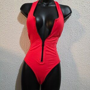 Smart & Sexy Womens Red Zip Front One-Piece Swimsuit XS Polyester Spandex
